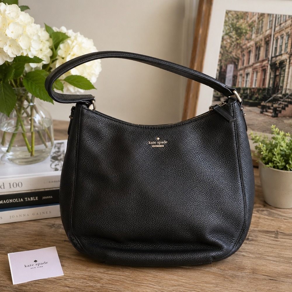 Kate‎ Spade New York Black Pebbled Leather Hobo Shoulder Bag Purse